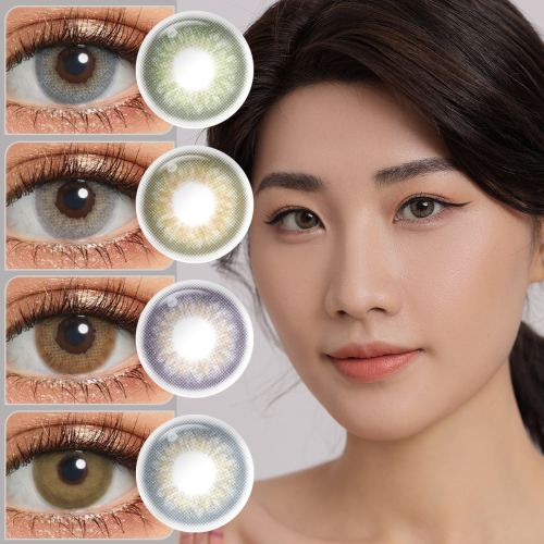 Model showcasing Gleam colored contact lenses