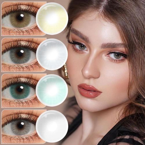 Brown-eyed model showcasing Queen natural colored contacts