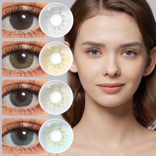 Model showcasing Ocean colored contacts