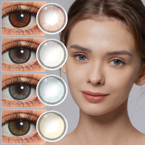 Model showcasing Hidrocharme colored contact lenses