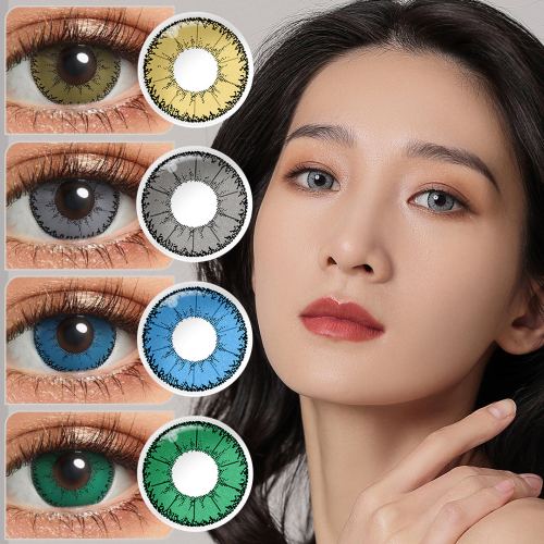 Model showcasing Devil colored contact lenses