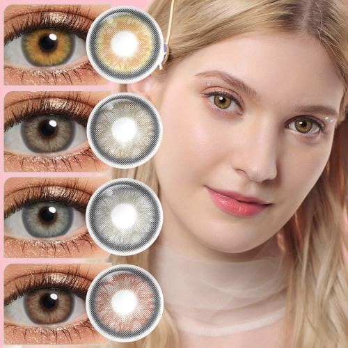 Model showcasing IRIS colored contact lenses